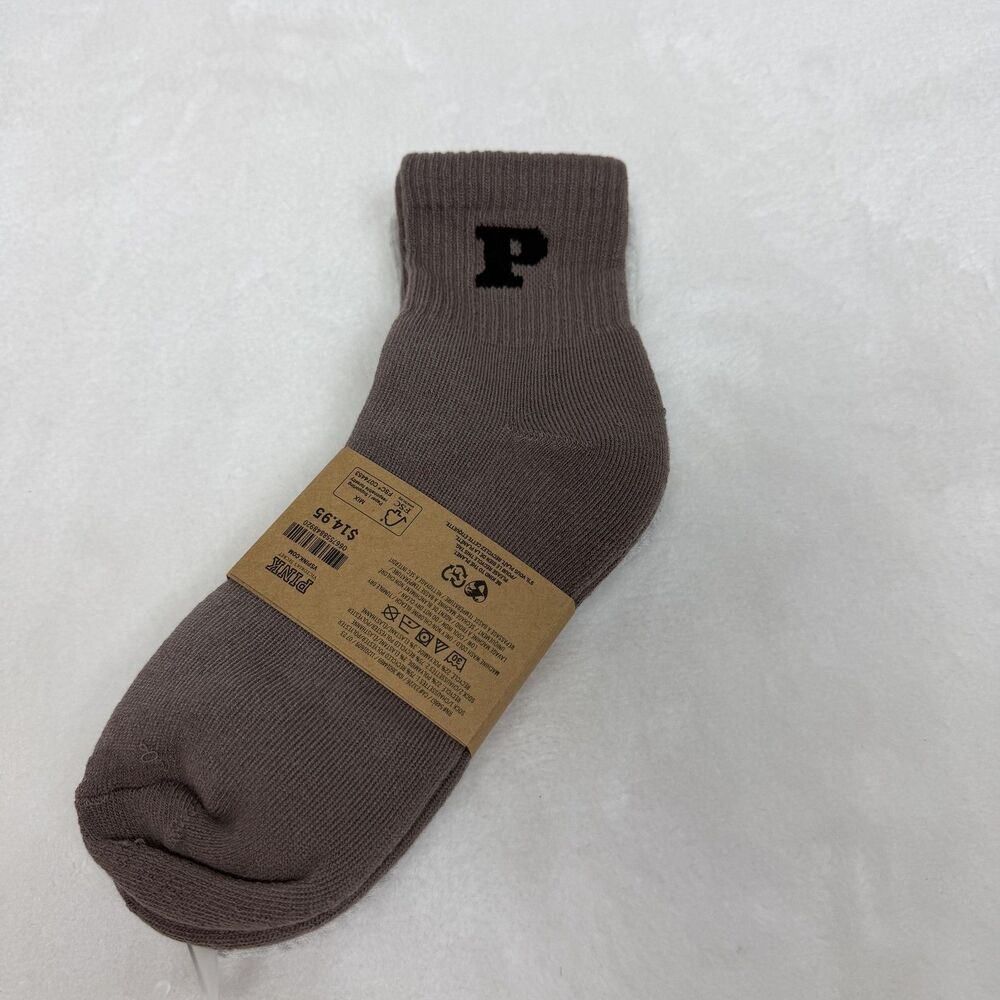 PINK Victoria's Secret Socks Womens One Size Gray Brown Quarter Low Cut Logo